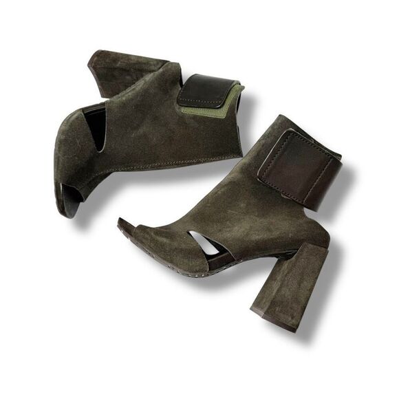 PEDRO GARCIA Suede Dark Olive Green Open Toe Sandals Shoes Heels EU 37.5 US 7.5 - Picture 3 of 10